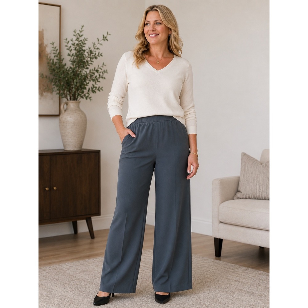 Norton McNaughton Woman Gray Wide Leg Pull On Pants 1X Polyester